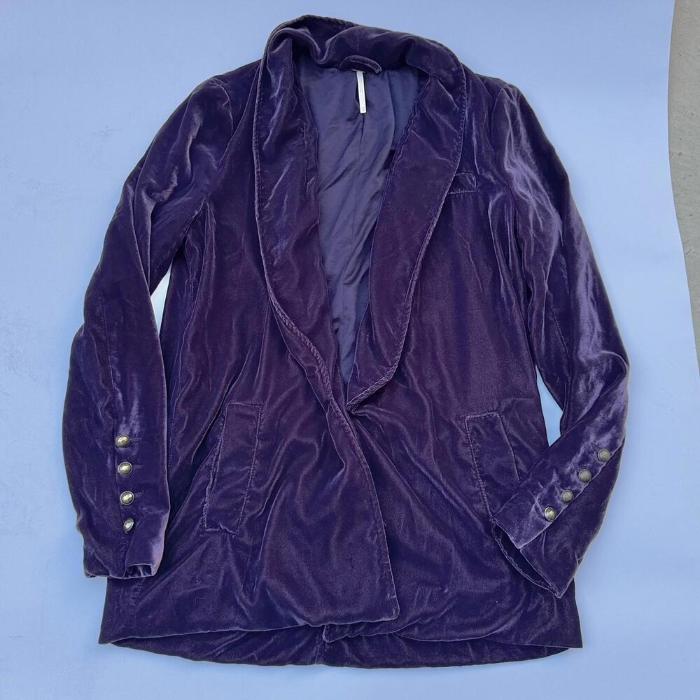 Free People Blazer Cardigan Xs Yesterday's Muse Purple Velvet Slouchy Academia